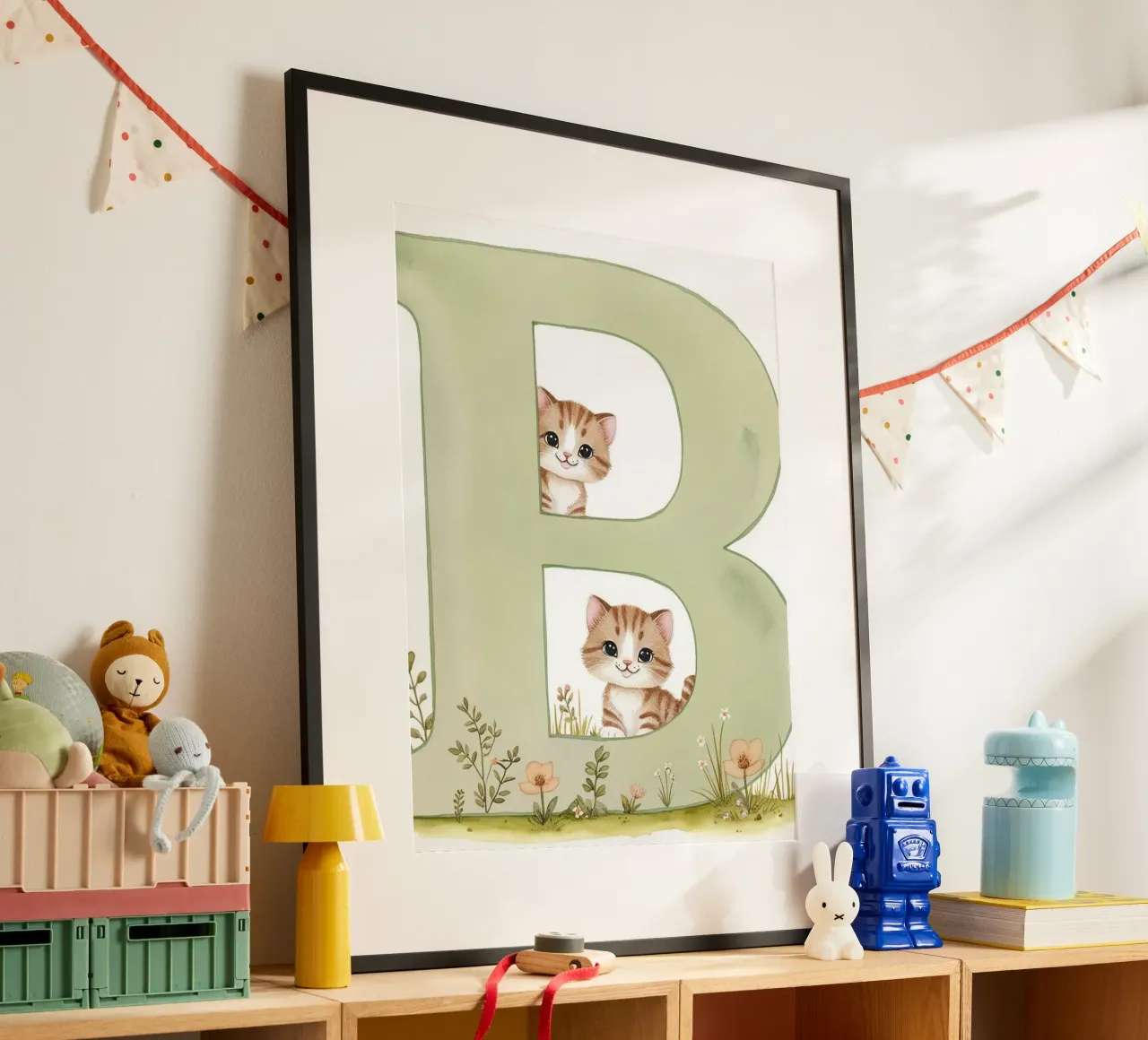 Gatto carino lettera B poster con telaio in alluminio da Kids zone