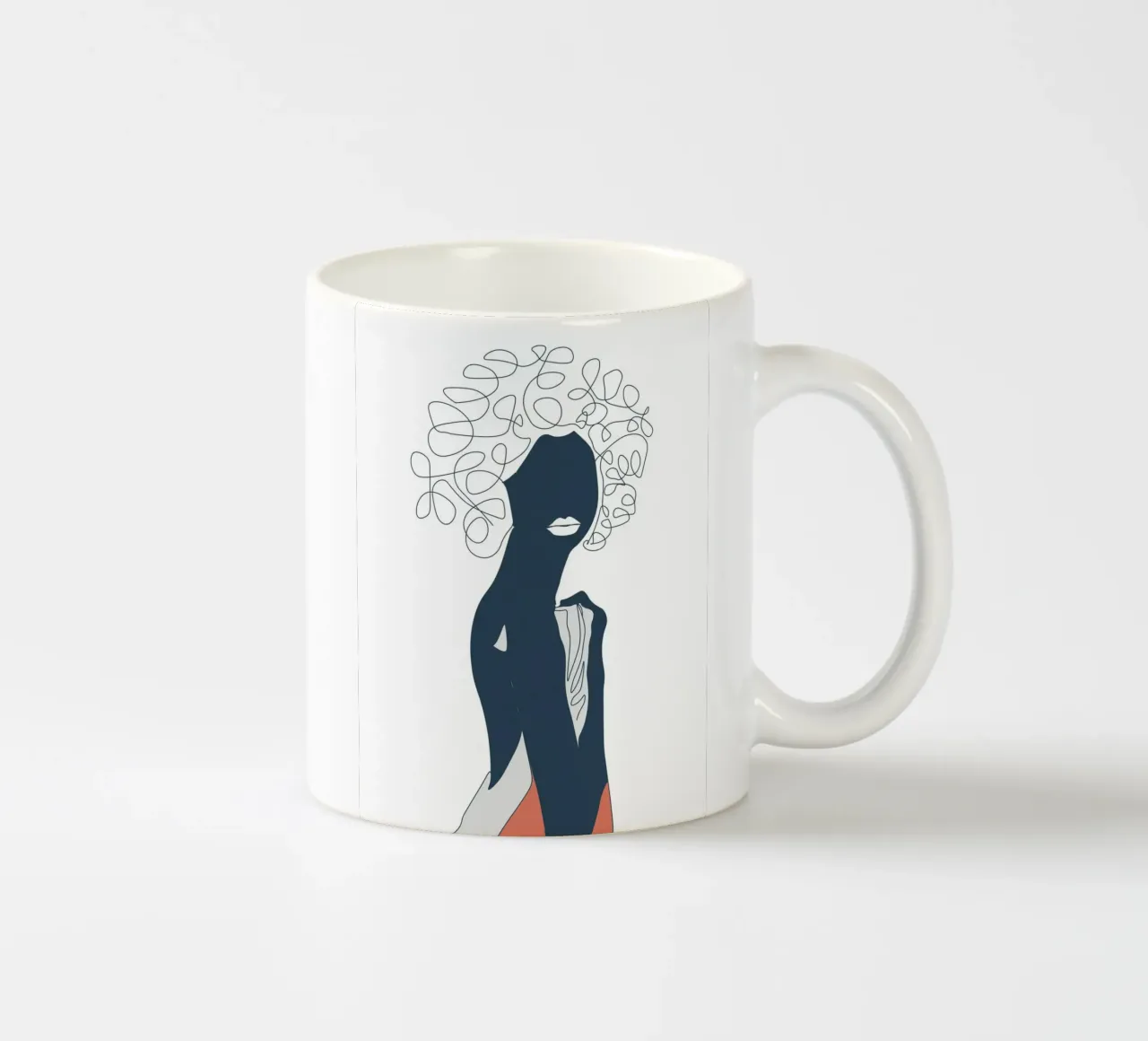 African Woman minimal line ceramic mug by Urban Art Draw