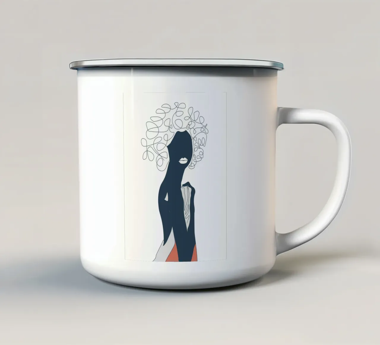 Minimale lijn Afrikaanse vrouw emaille mok van Urban Art Draw