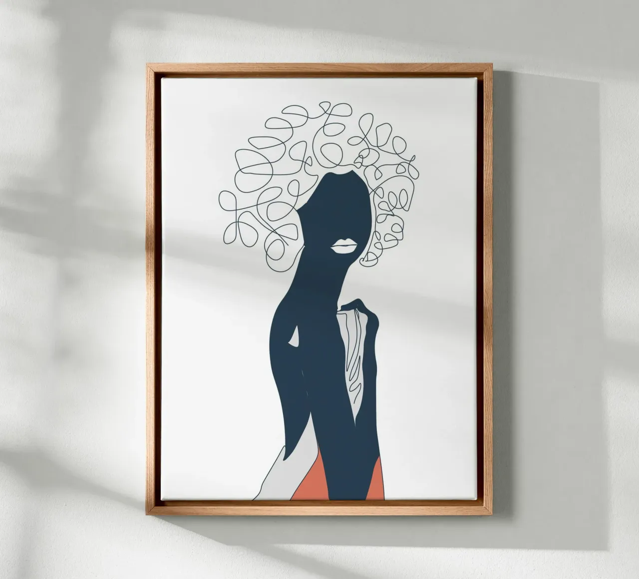 Donna africana linea minimal tela con Cornice a cassetta da Urban Art Draw