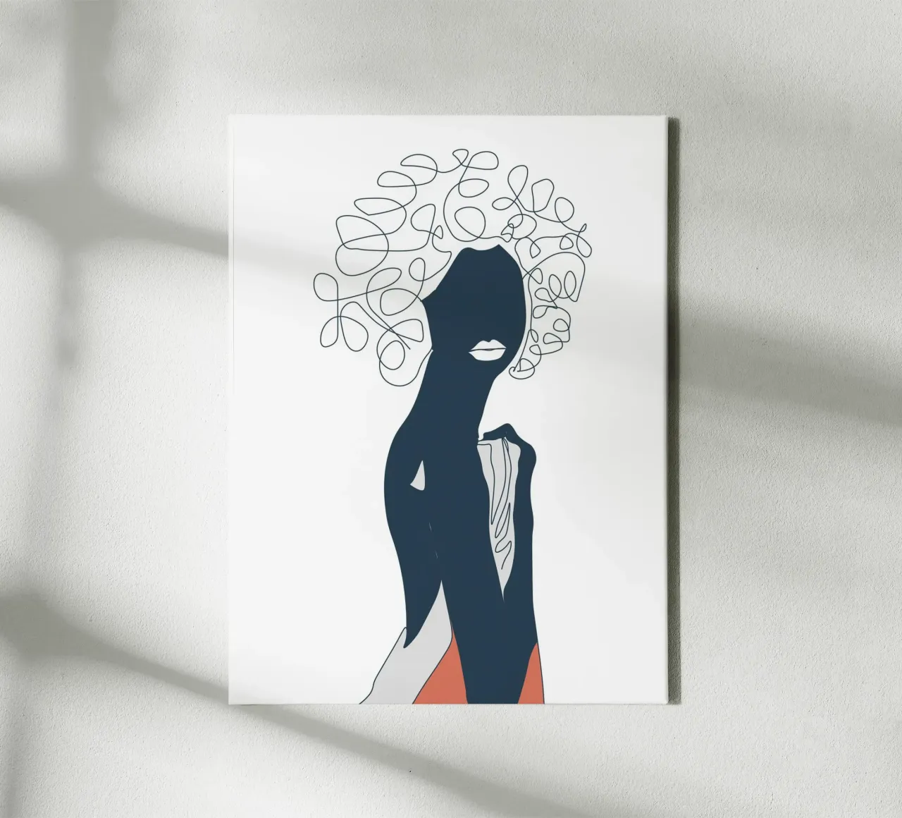 Donna africana linea minimal tela con Cornice a cassetta da Urban Art Draw