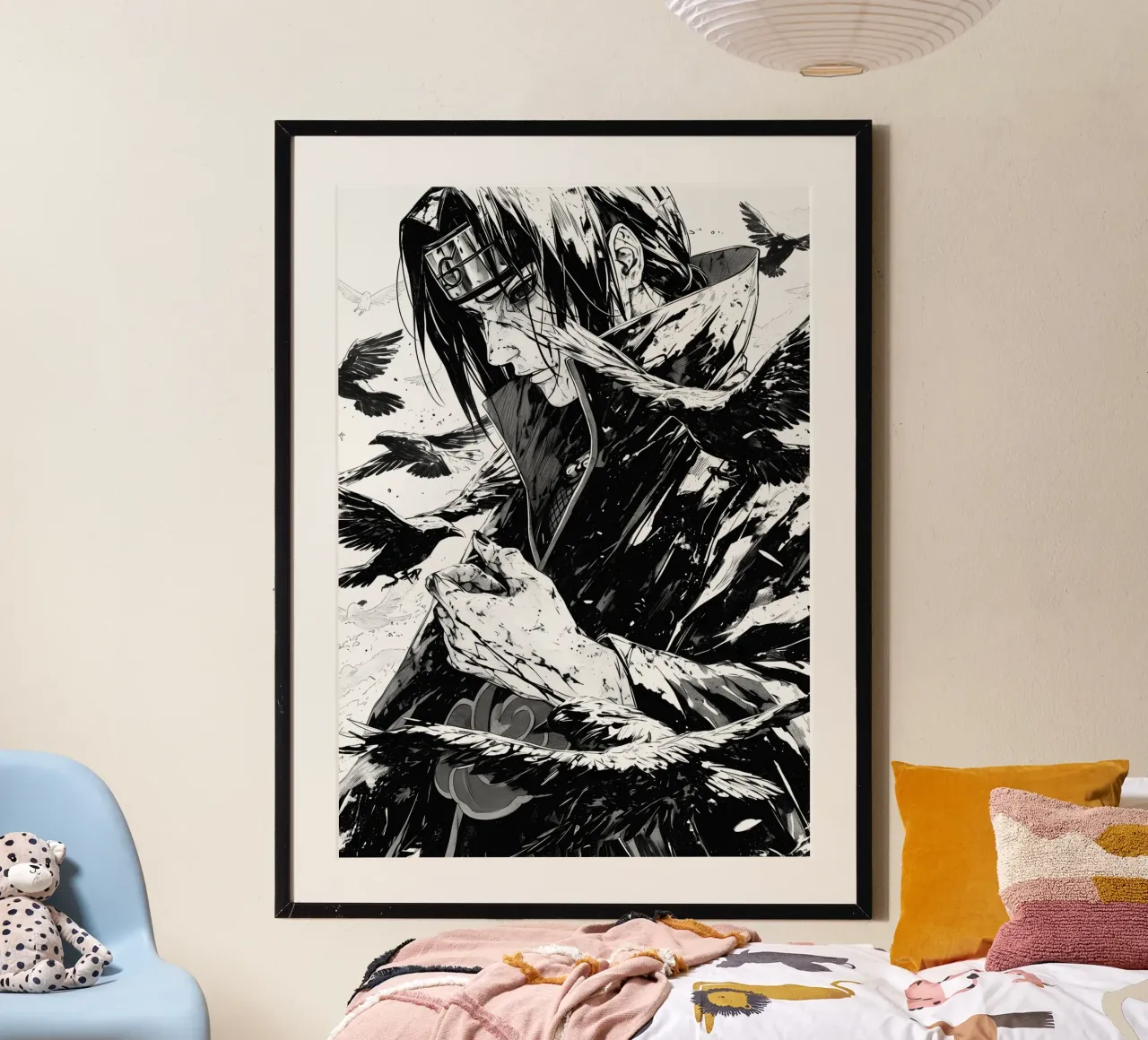 Uchiha Itachi black and white poster con telaio in legno da CreativeStudio