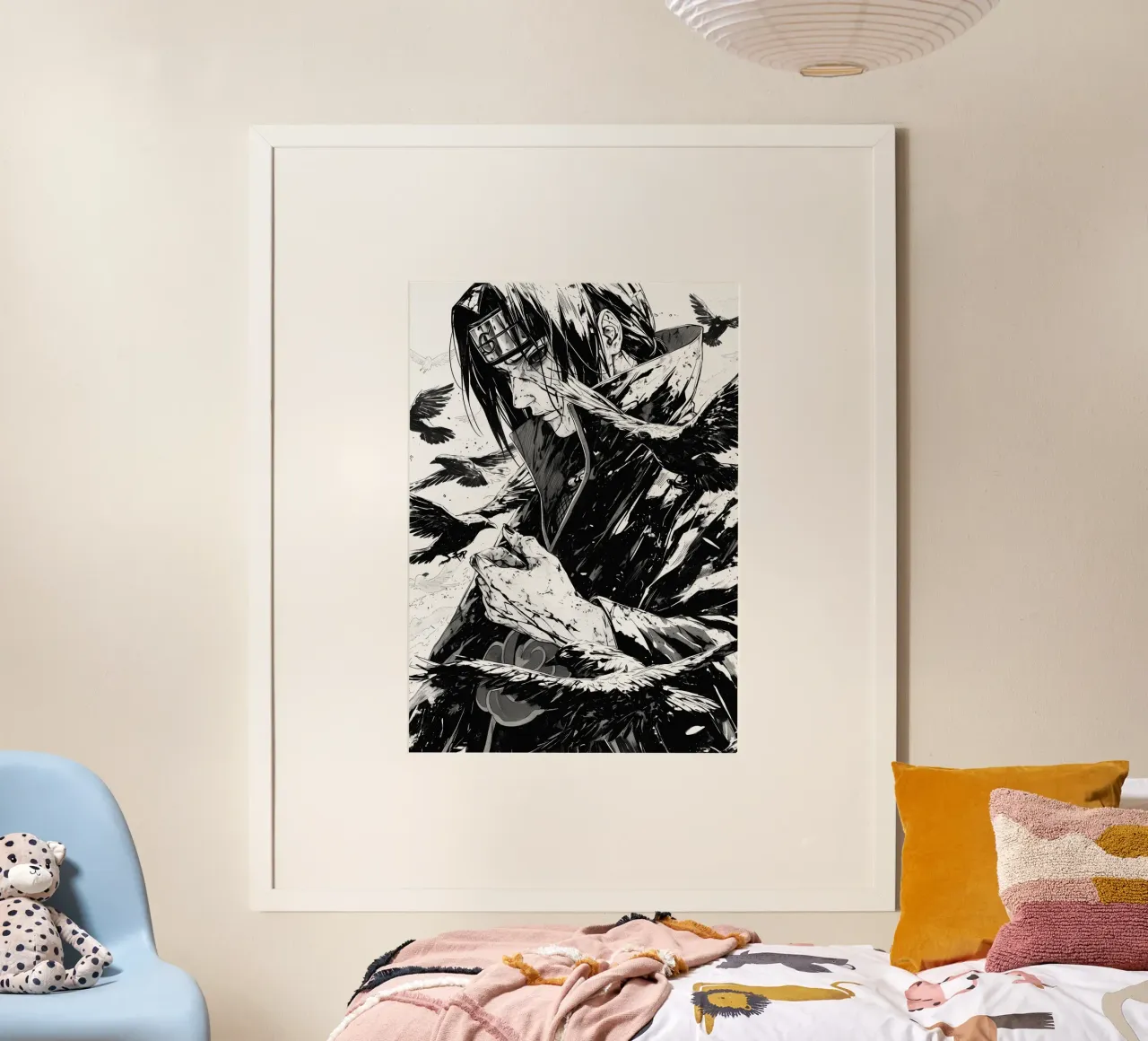 Uchiha Itachi black and white poster con telaio in legno da CreativeStudio