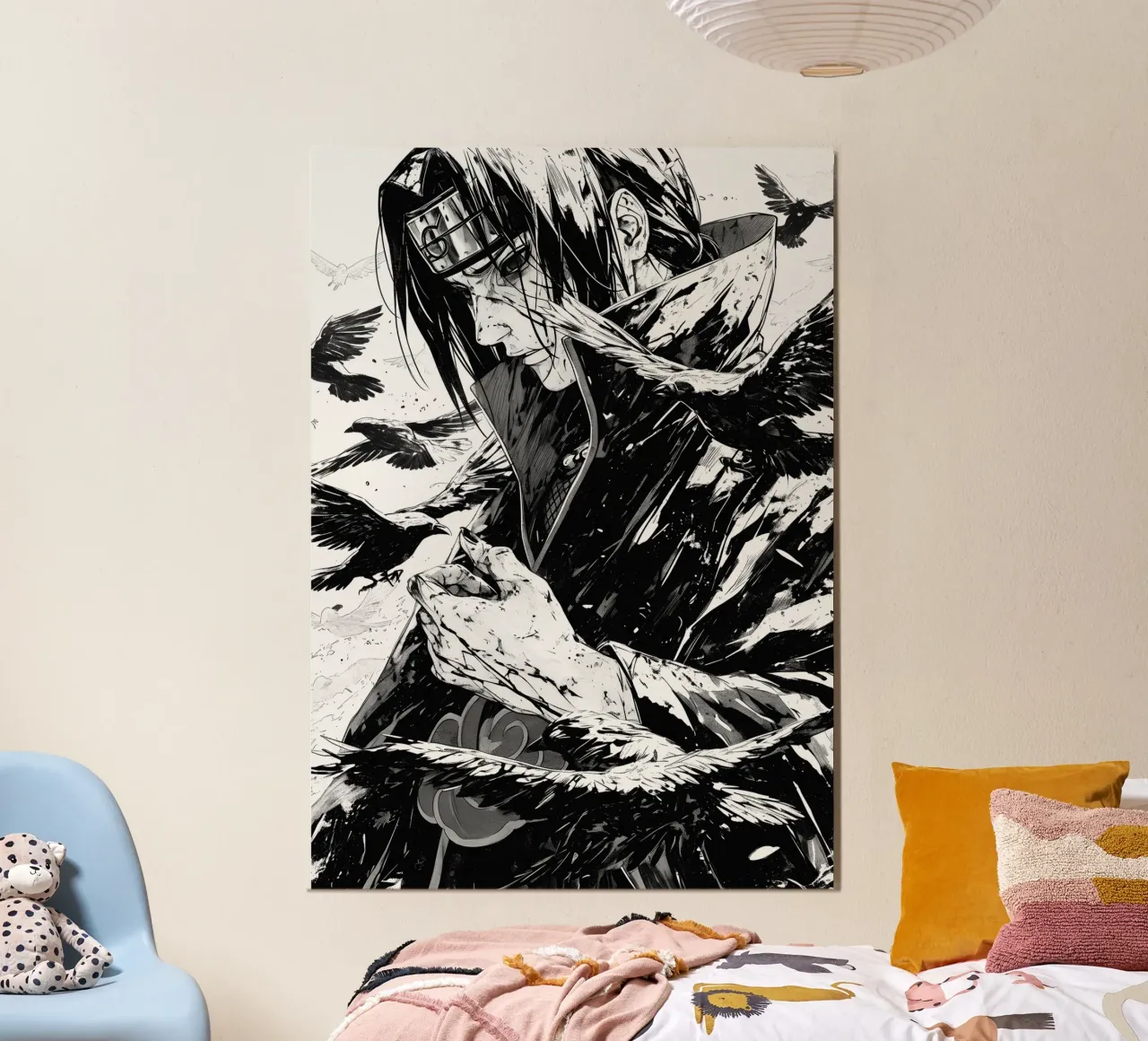 Uchiha Itachi black and white poster con telaio in legno da CreativeStudio