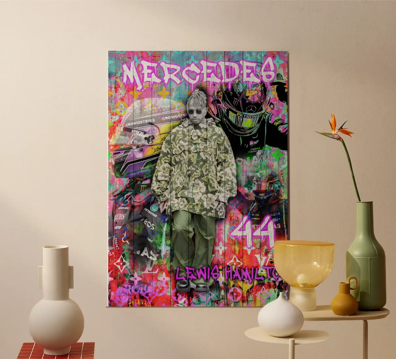 Pop art Lewis Hamilton graffiti poster con telaio in plastica da FreeArtStudio