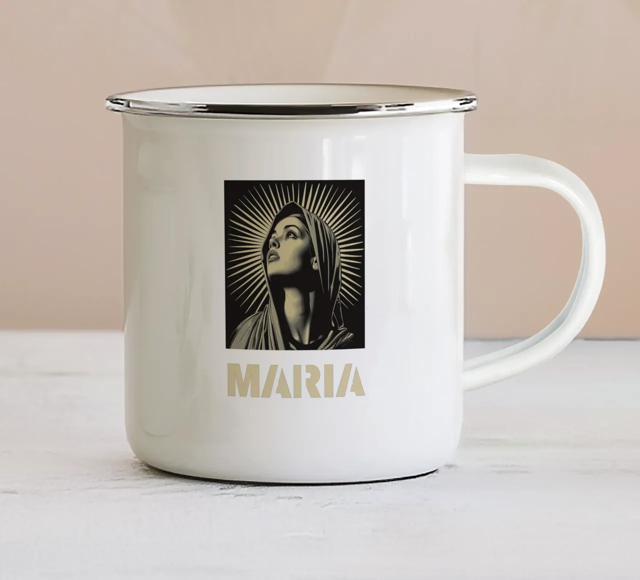 Maria - Regina della serenità tazza in smalto da Nikis Art Studio