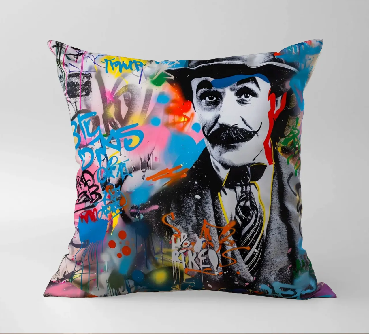 Pop art Charlie Chaplin cuscino da FreeArtStudio