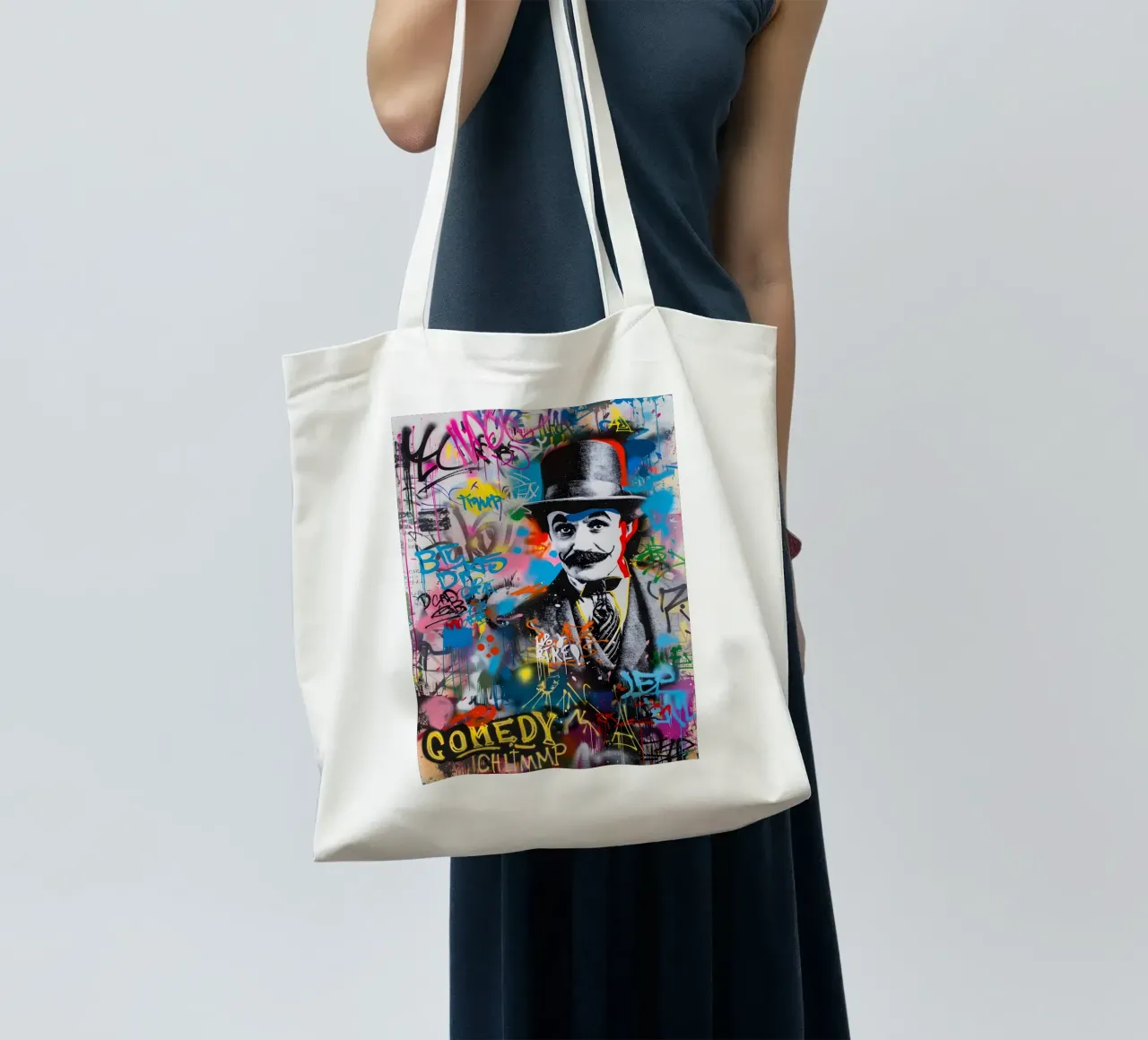 Pop art Charlie Chaplin borsa in juta da FreeArtStudio