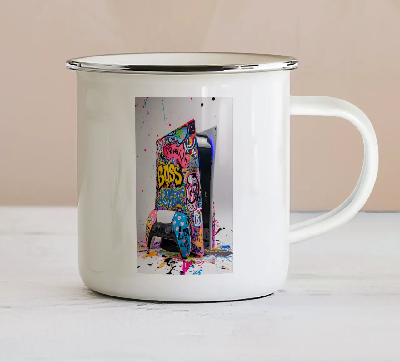 Pop art Playstation 5 console tazza in smalto da FreeArtStudio