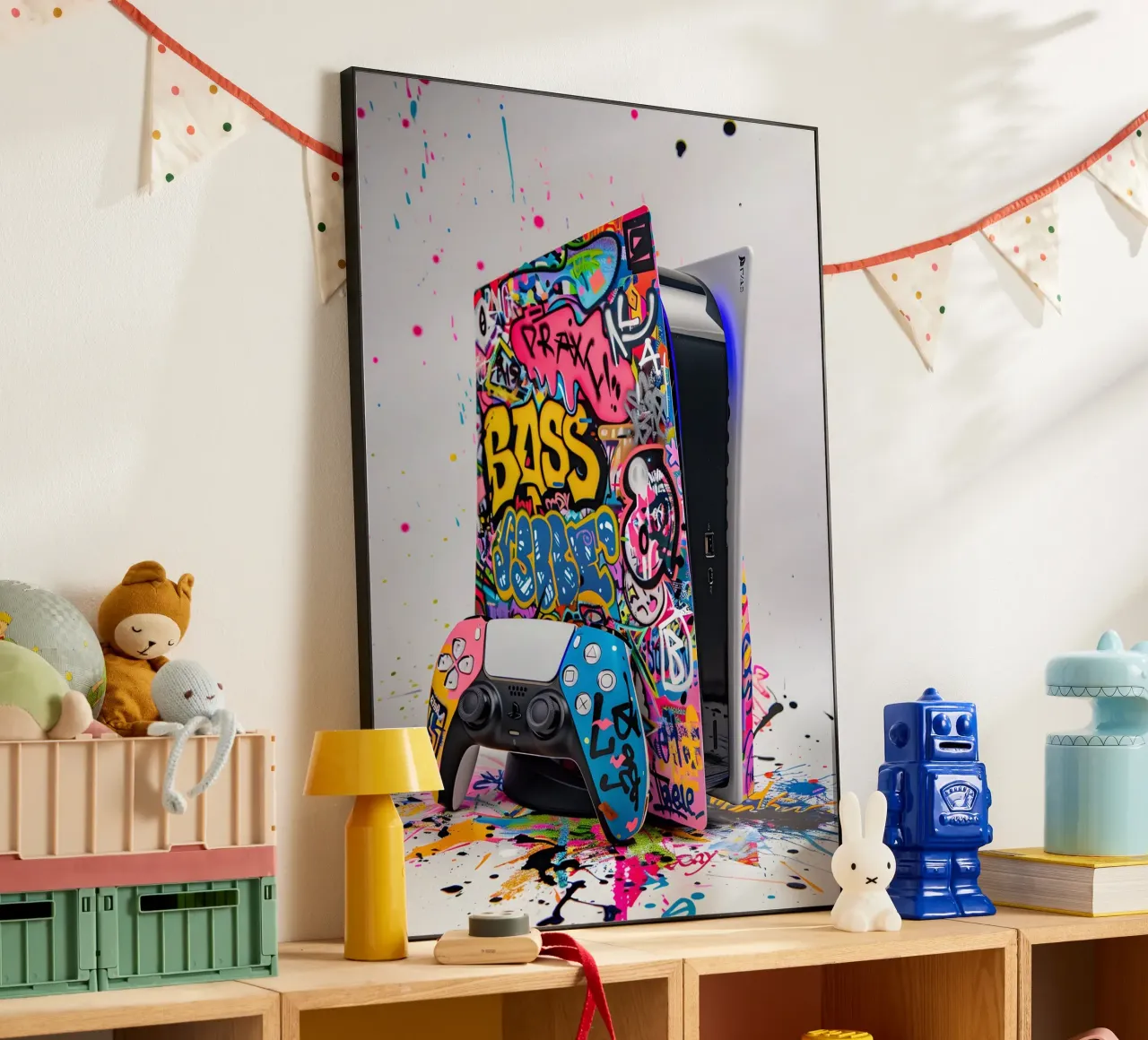 Pop art Playstation 5 console alluminio dibond da FreeArtStudio
