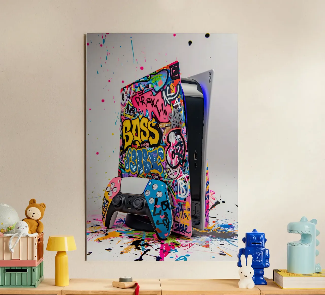 Pop art Playstation 5 console alluminio dibond da FreeArtStudio