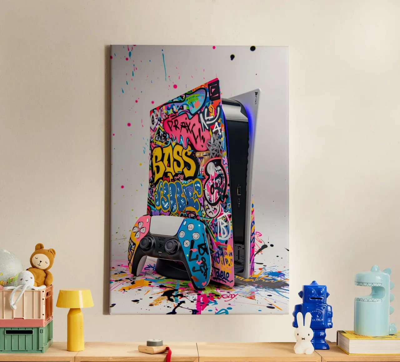 Pop art Playstation 5 console tela con Cornice a cassetta da FreeArtStudio