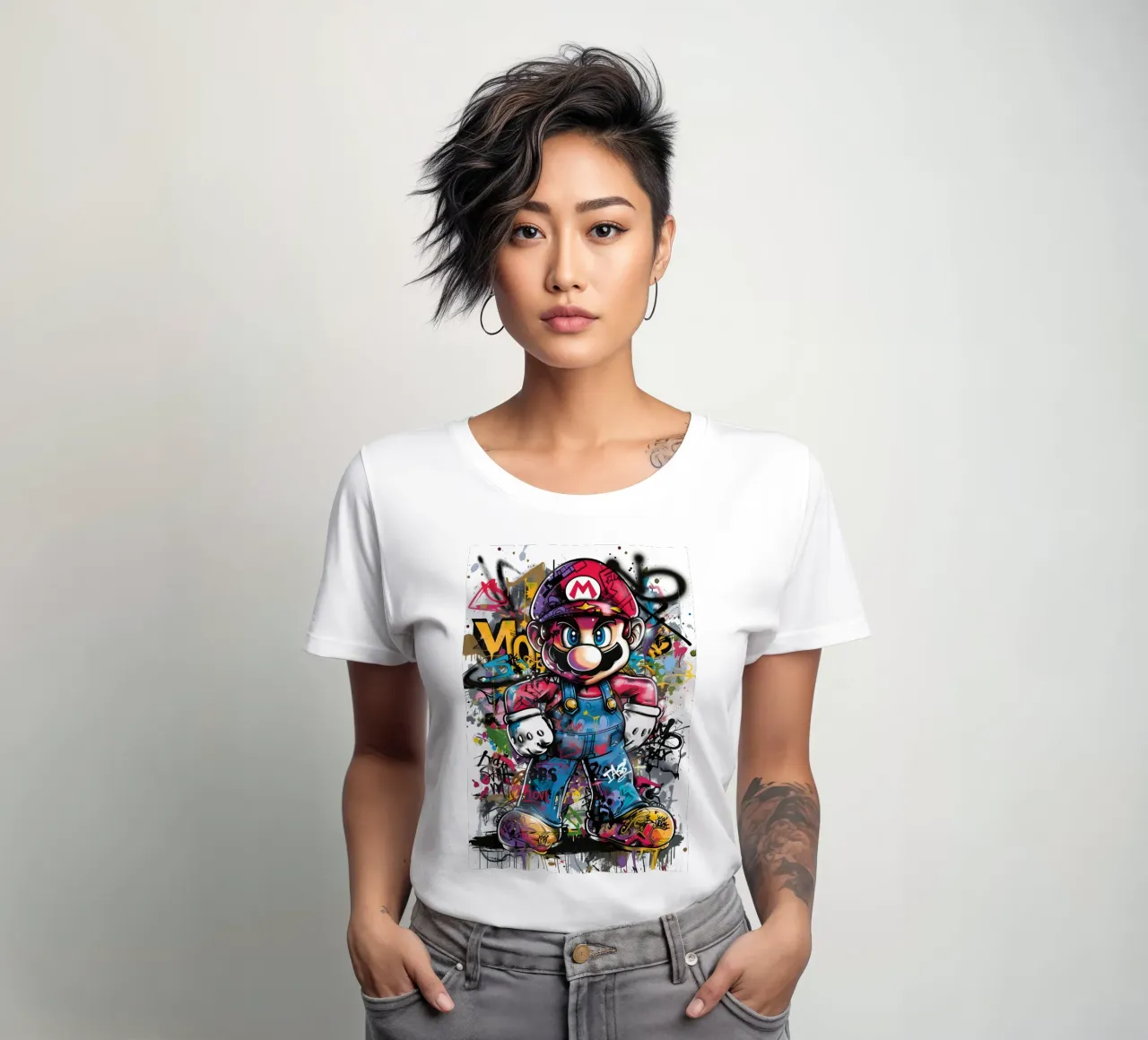 Pop art Mario Graffiti women's fitted t-shirt by FreeArtStudio