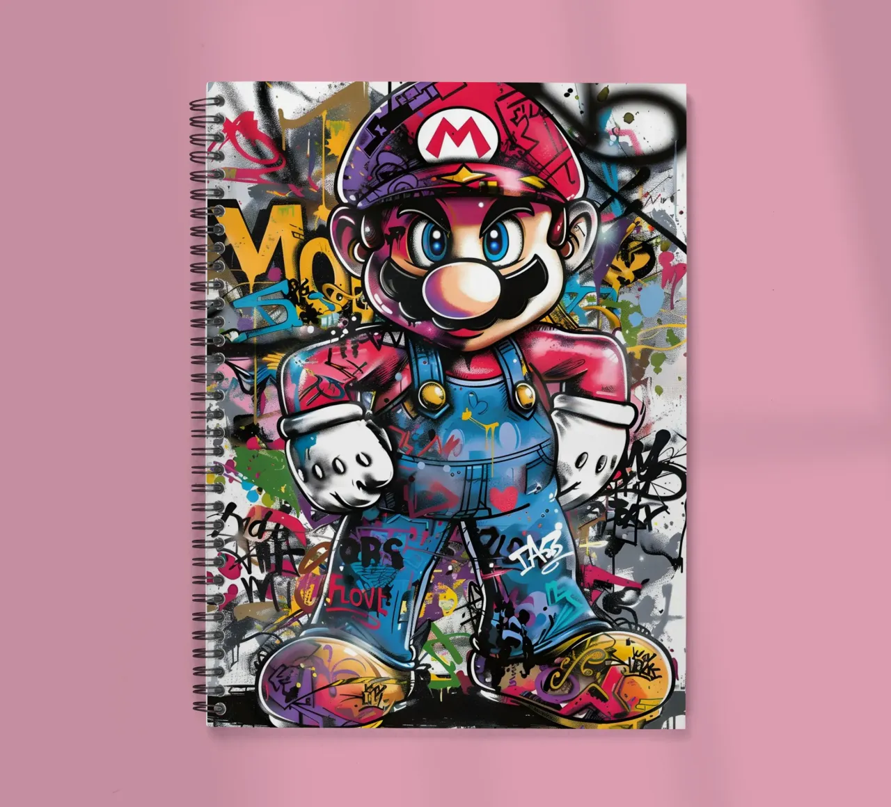 Pop art Mario Graffiti spiral notebook by FreeArtStudio