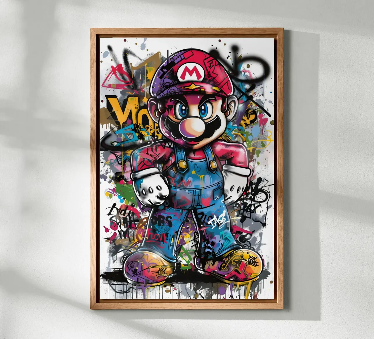 Pop art Mario Graffiti canvas met Baklijst van FreeArtStudio