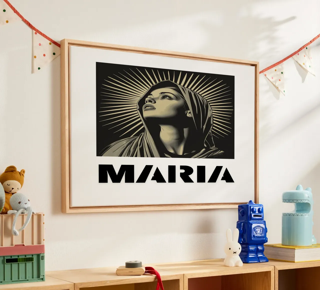 Maria "Mutter der Hoffnung" Leinwand mit Schattenfugenrahmen von Nikis Art Studio