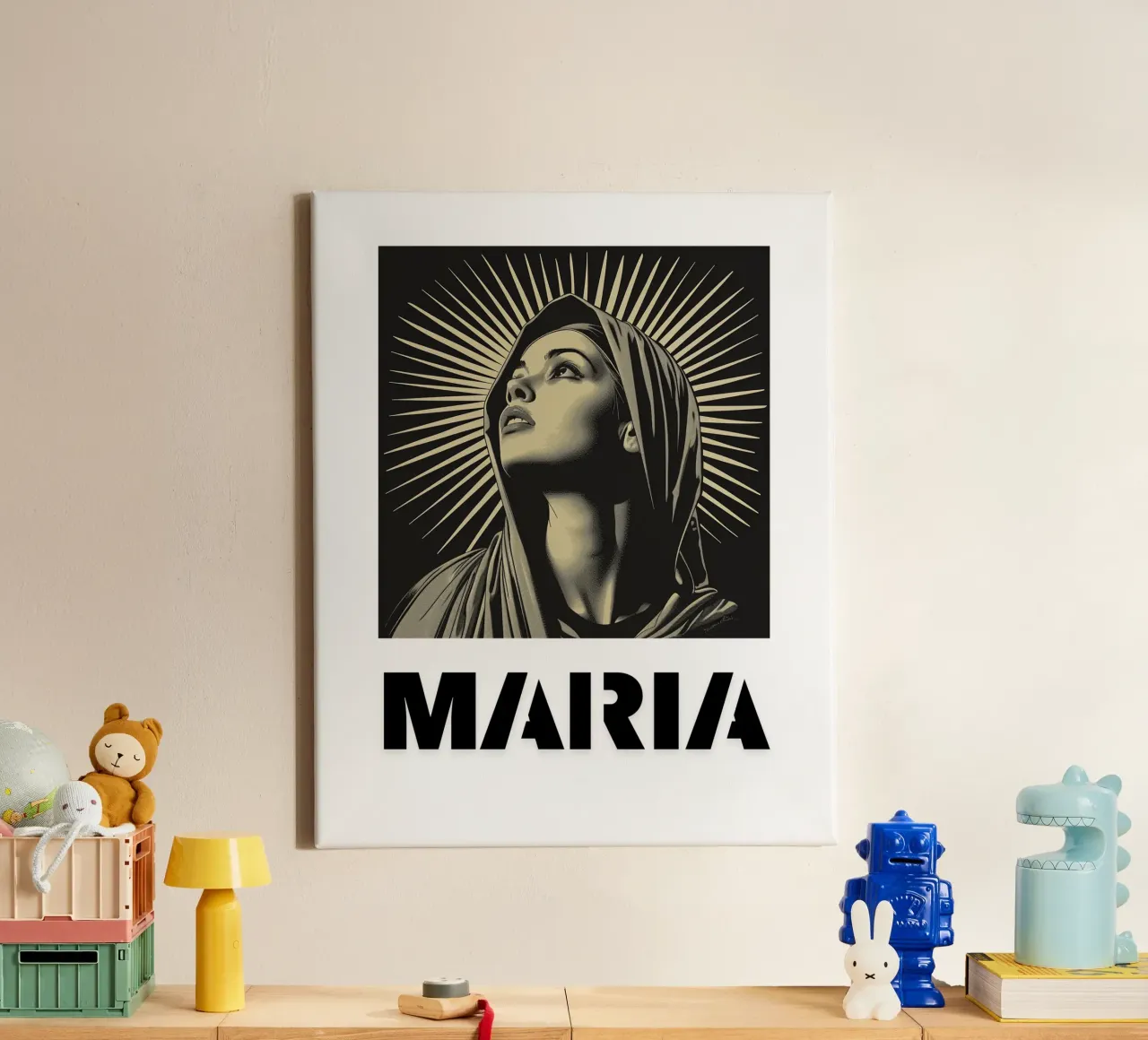 Maria "Mutter der Hoffnung" Leinwand mit Schattenfugenrahmen von Nikis Art Studio