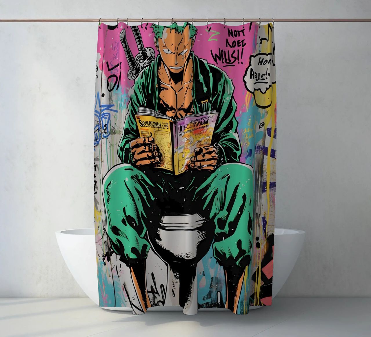 Funny Zoro Toilet Duschvorhang von FreeArtStudio