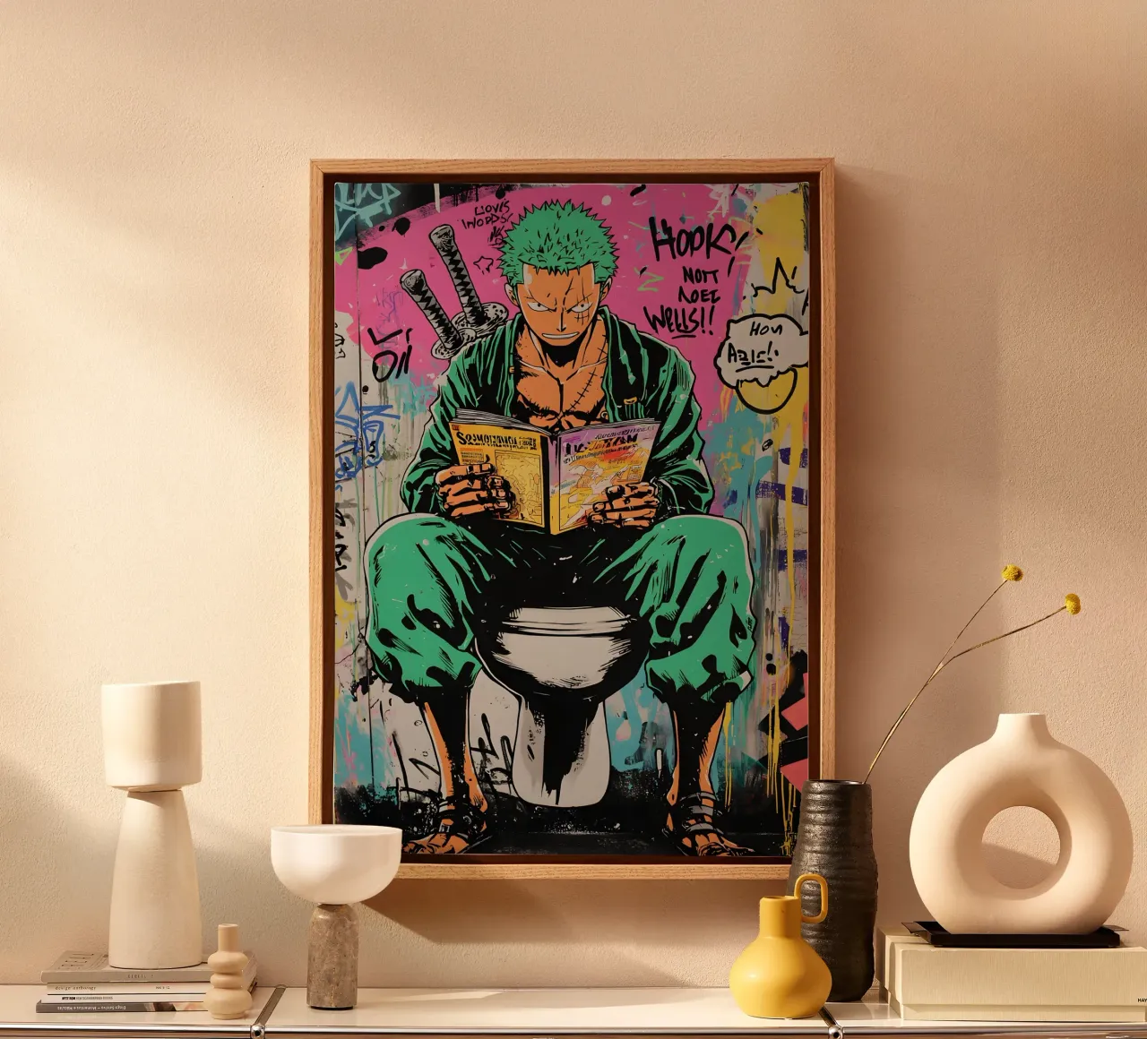 Funny Zoro Toilet tela con Cornice a cassetta da FreeArtStudio