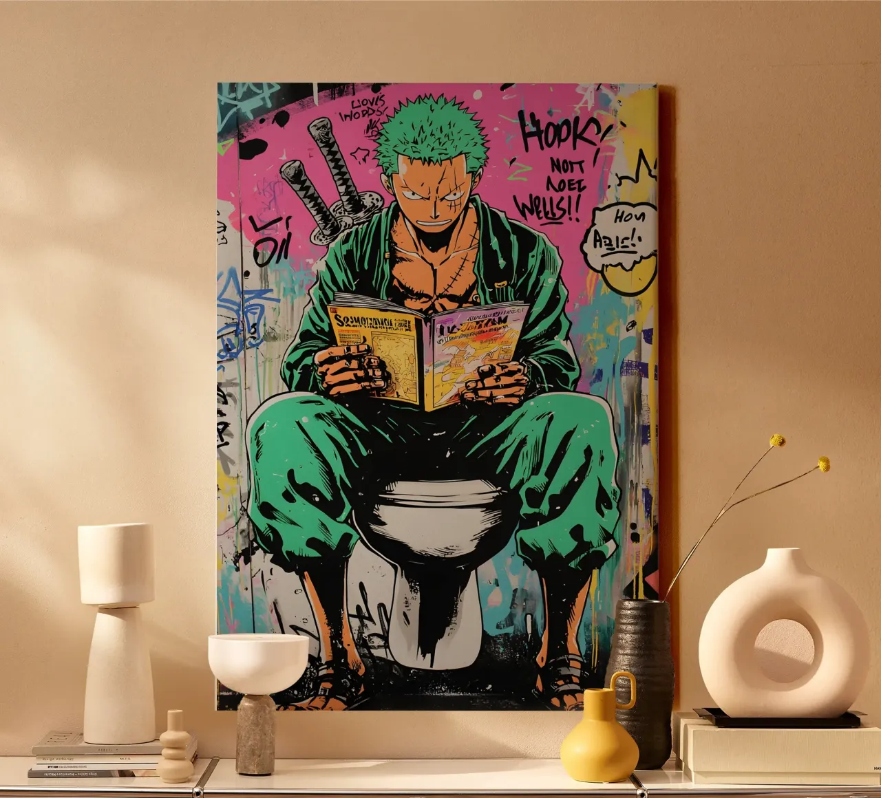 Funny Zoro Toilet tela con Cornice a cassetta da FreeArtStudio