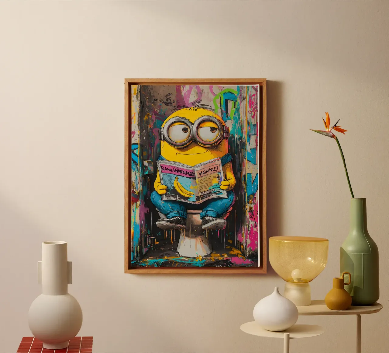 Funny Minion Toilet Leinwand mit Schattenfugenrahmen von FreeArtStudio