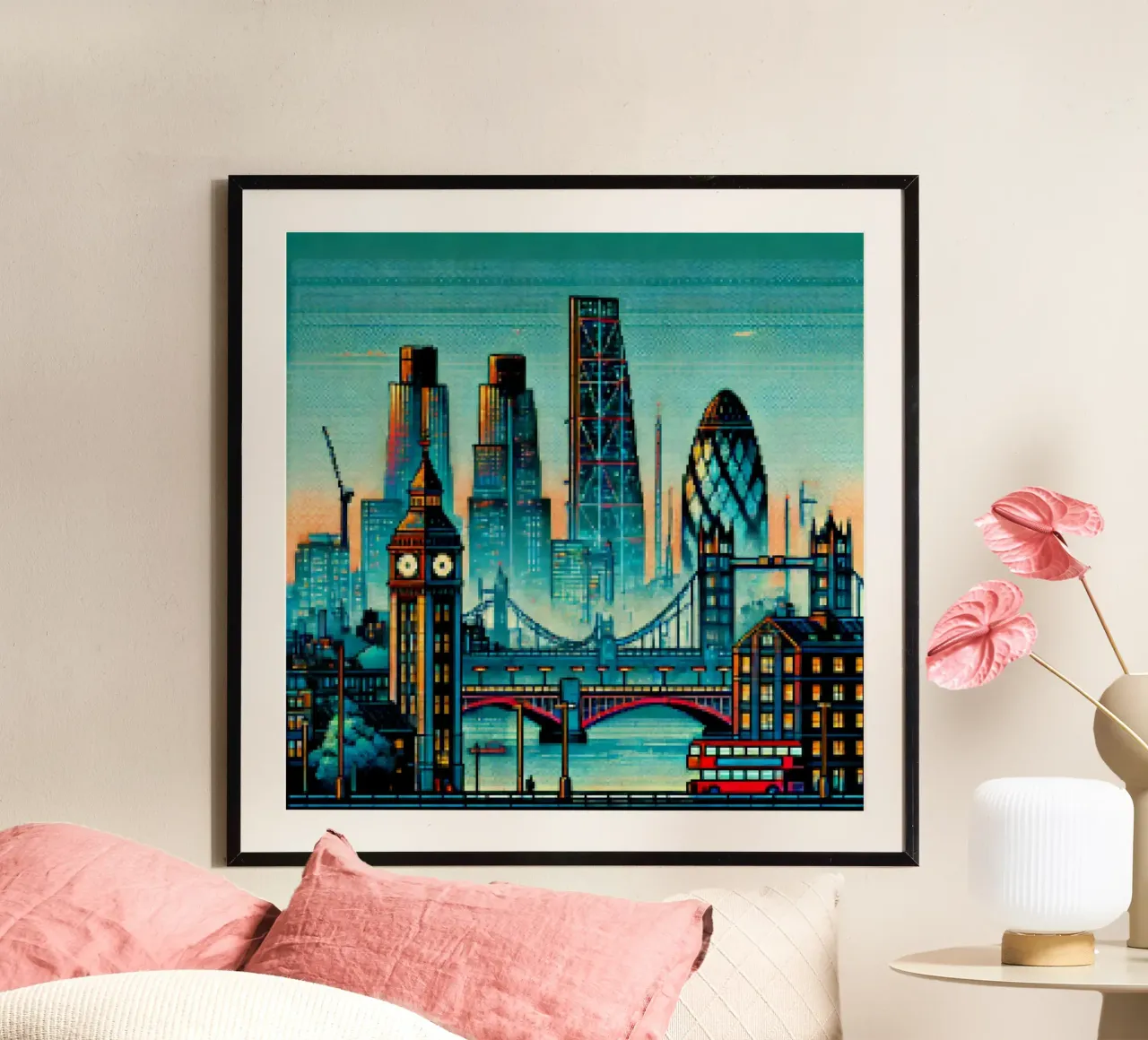 Londra - Pixelart poster con telaio in legno da pixelart