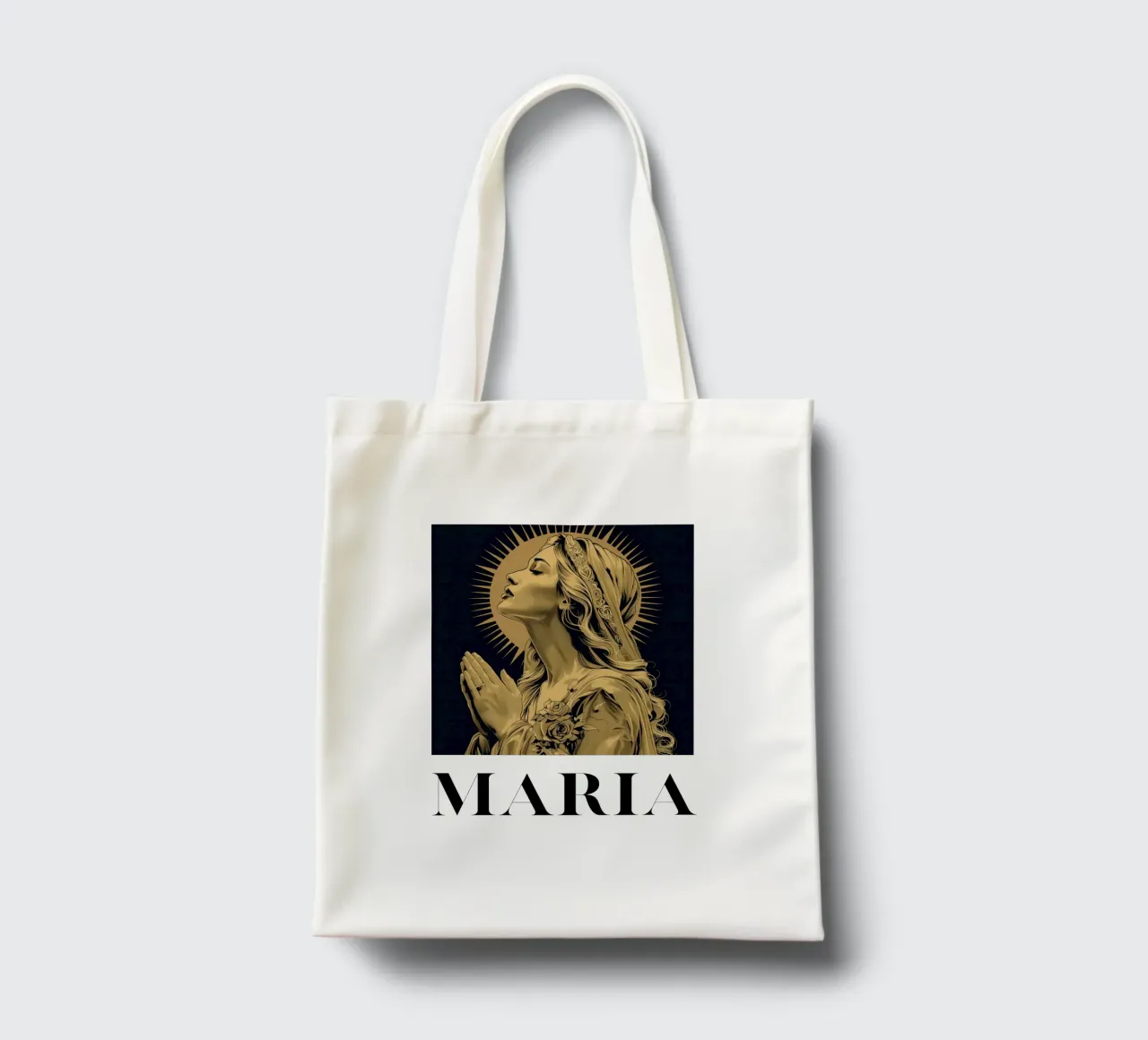 Maria - Misericordia radiosa borsa in juta da Nikis Art Studio