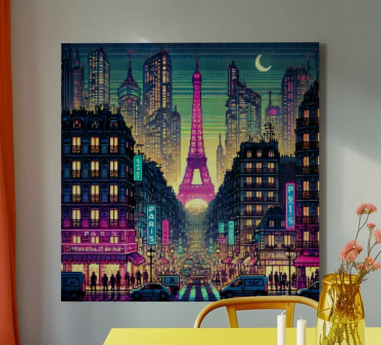 Parijs - Pixelart canvas met Baklijst van pixelart