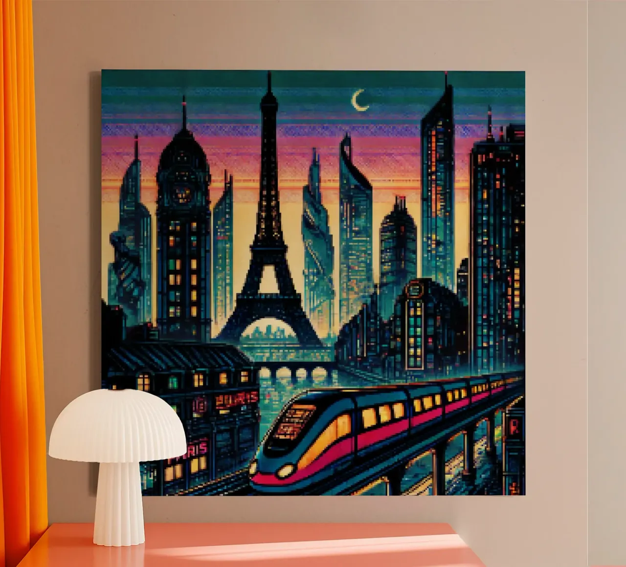 Parijs - Pixelart canvas met Baklijst van pixelart