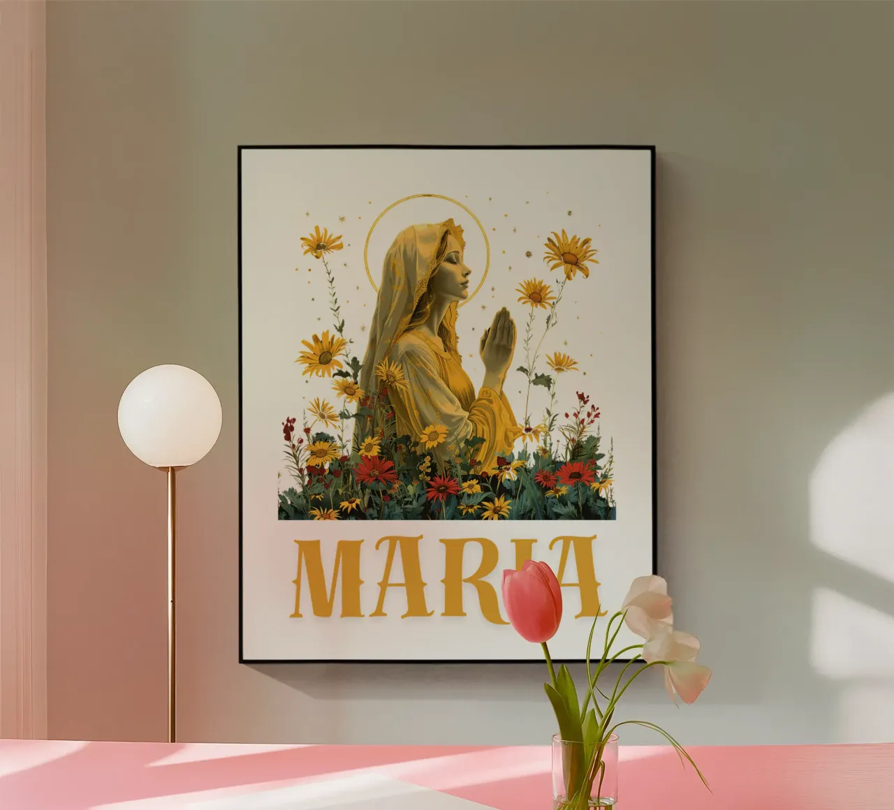 Maria "Gesegnete Gelassenheit" Acryl-Glas von Nikis Art Studio