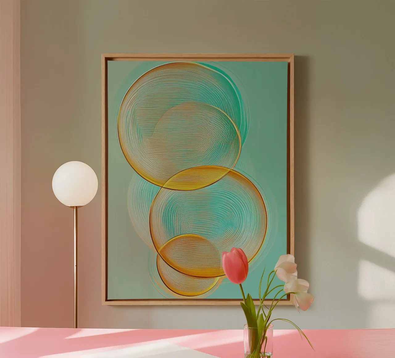 Abstracte cirkels canvas met Baklijst van Imagine