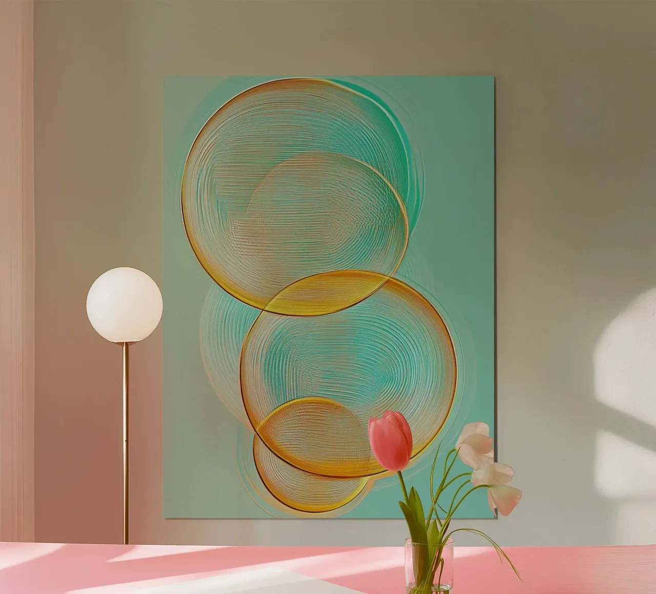 Abstracte cirkels poster met houten frame van Imagine