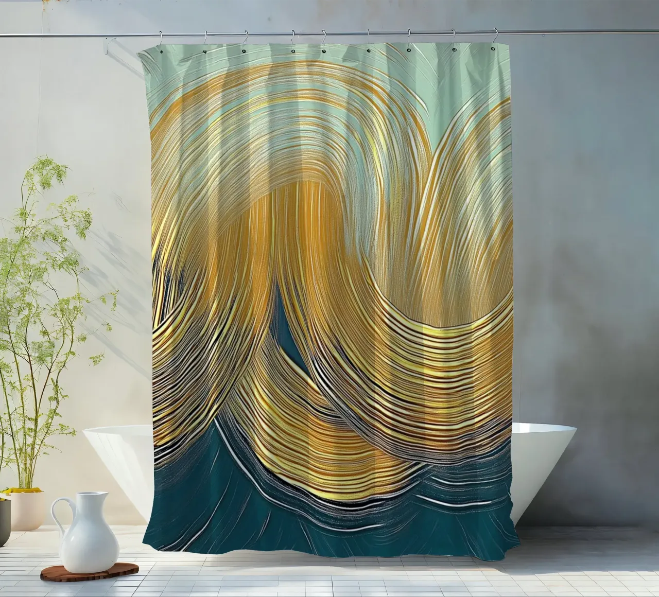Abstract gold shower curtain by Imagine