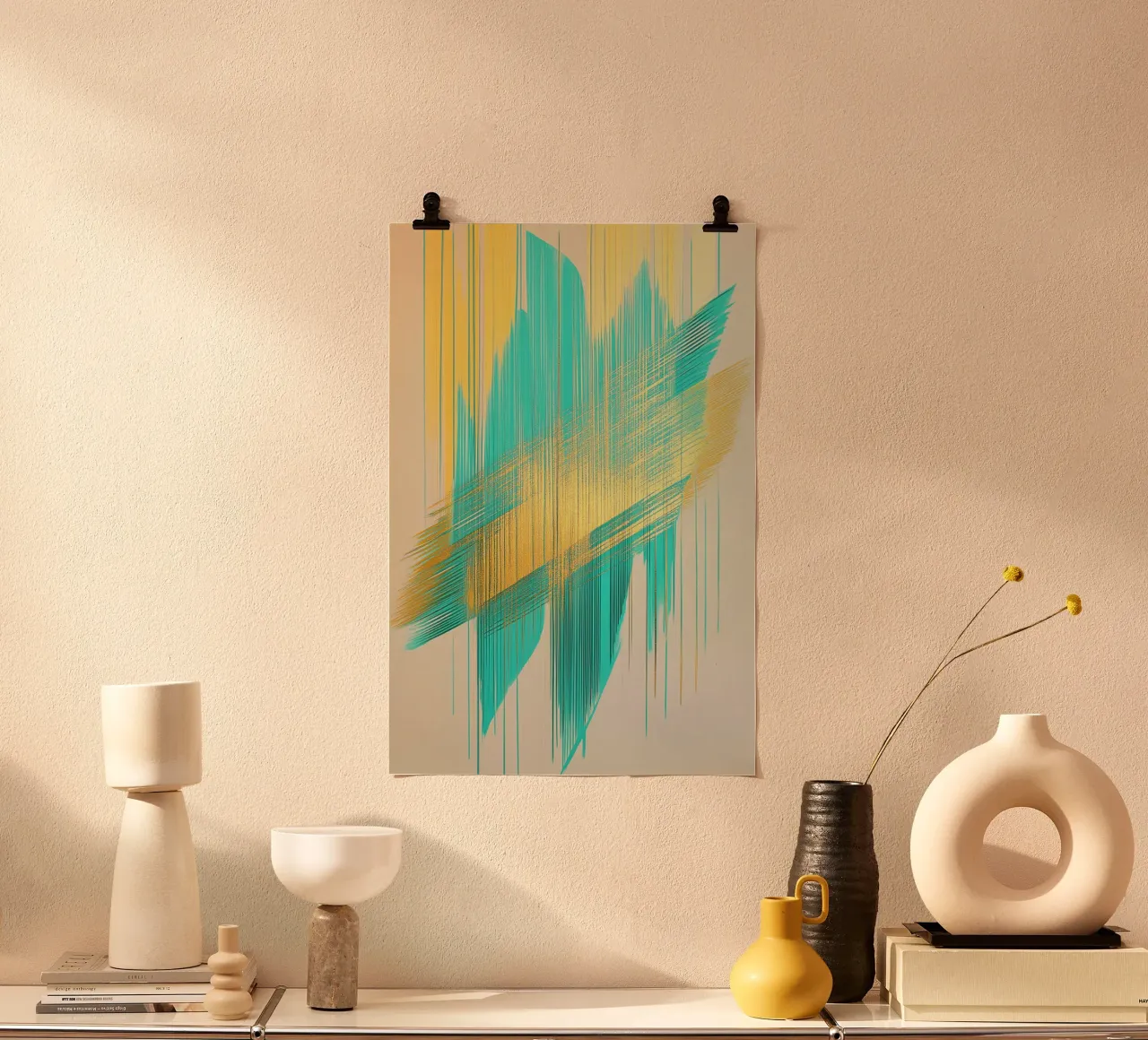 Abstrakt in Gold und Grün Poster von Imagine