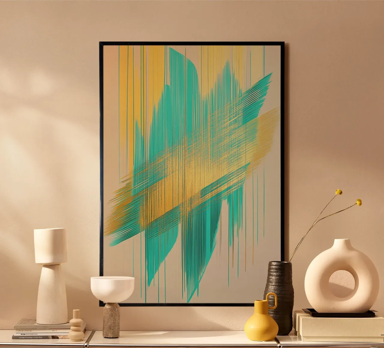 Abstrakt in Gold und Grün Poster von Imagine