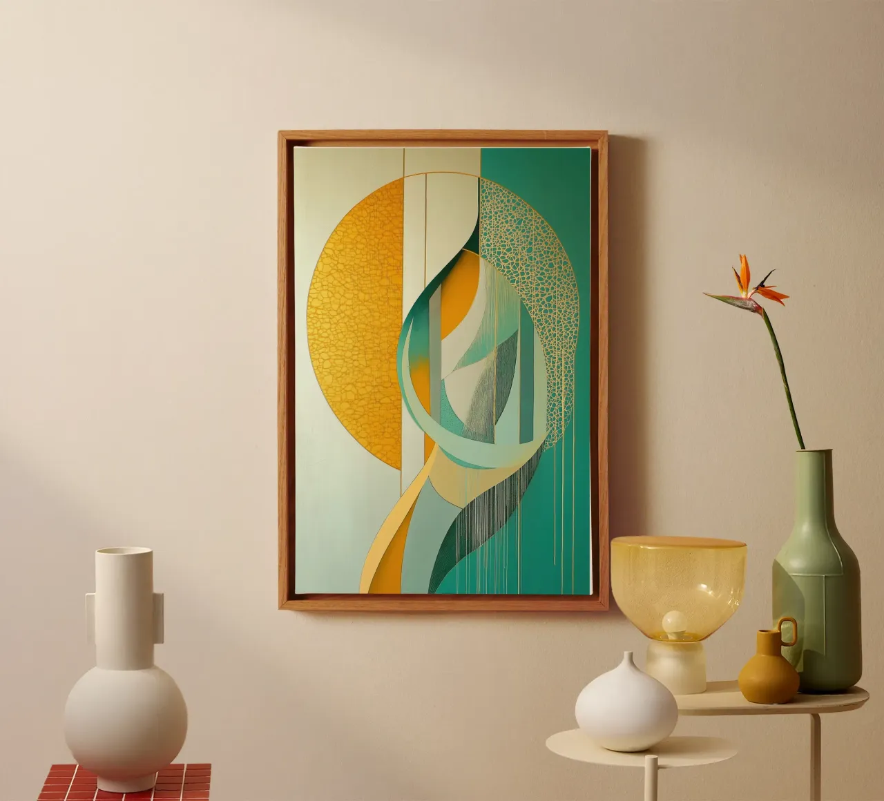 Abstract in goud en groen canvas van Imagine
