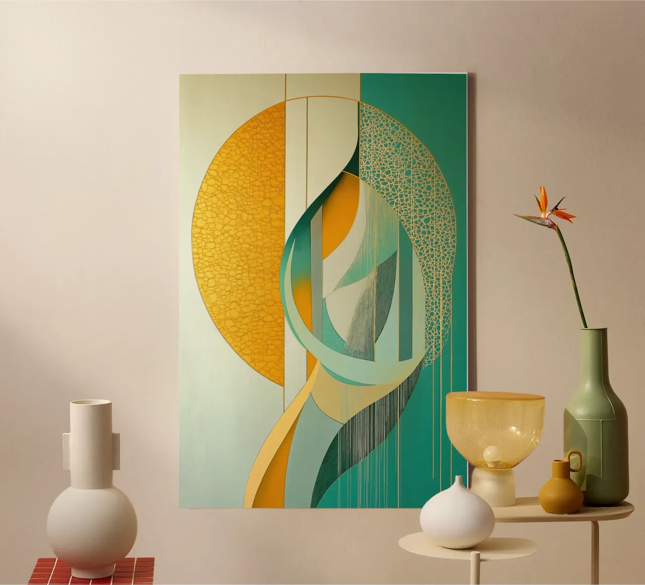 Abstract in goud en groen canvas van Imagine