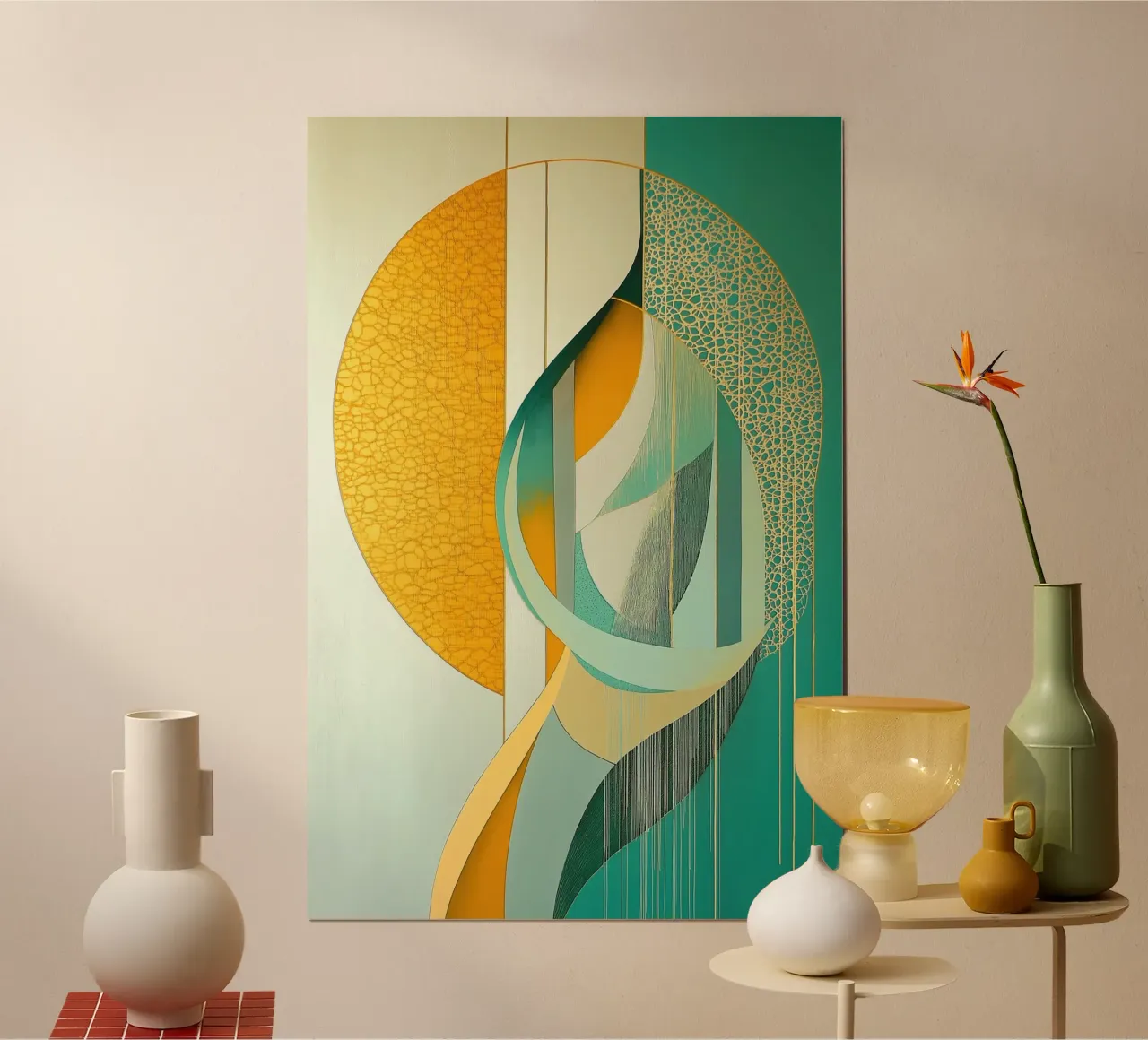 Astratto in oro e verde carta hahnemühle da Imagine