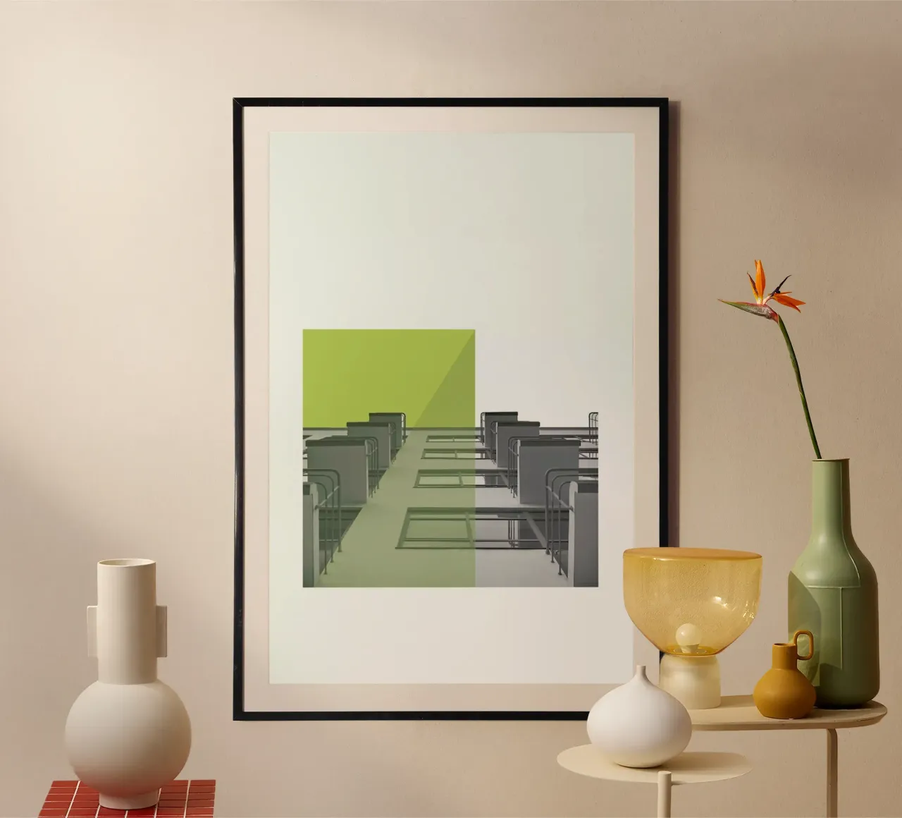 Bauhaus Green Balconies poster met kunststof frame van Visual Philosophy