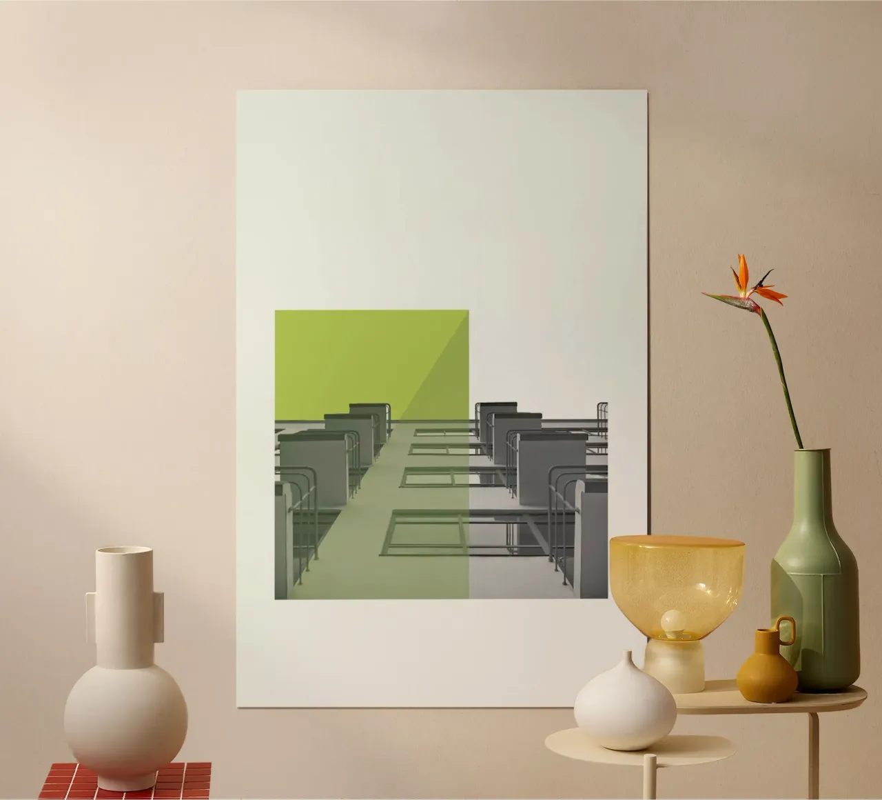 Bauhaus Green Balconies poster met kunststof frame van Visual Philosophy