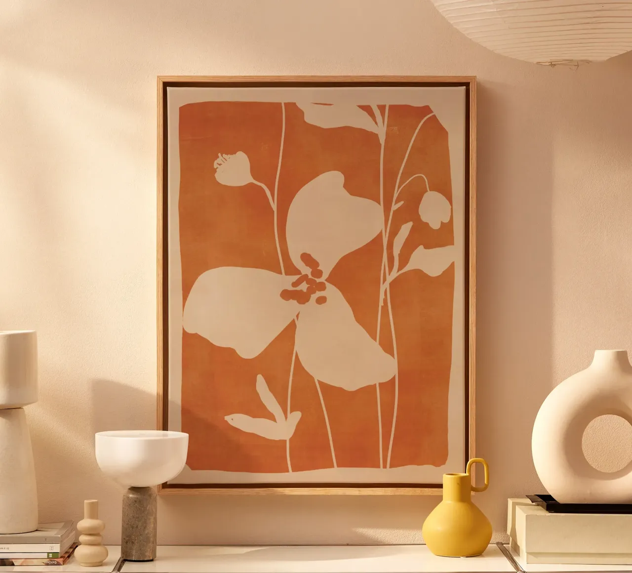 Abstracte minimale bloemen 4 canvas met Baklijst van ThingDesign