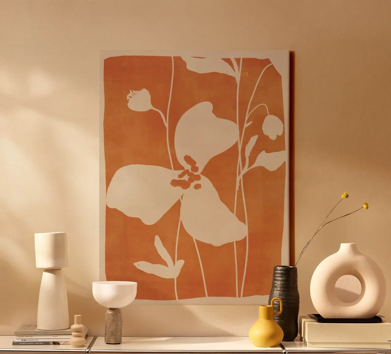 Abstracte minimale bloemen 4 canvas met Baklijst van ThingDesign