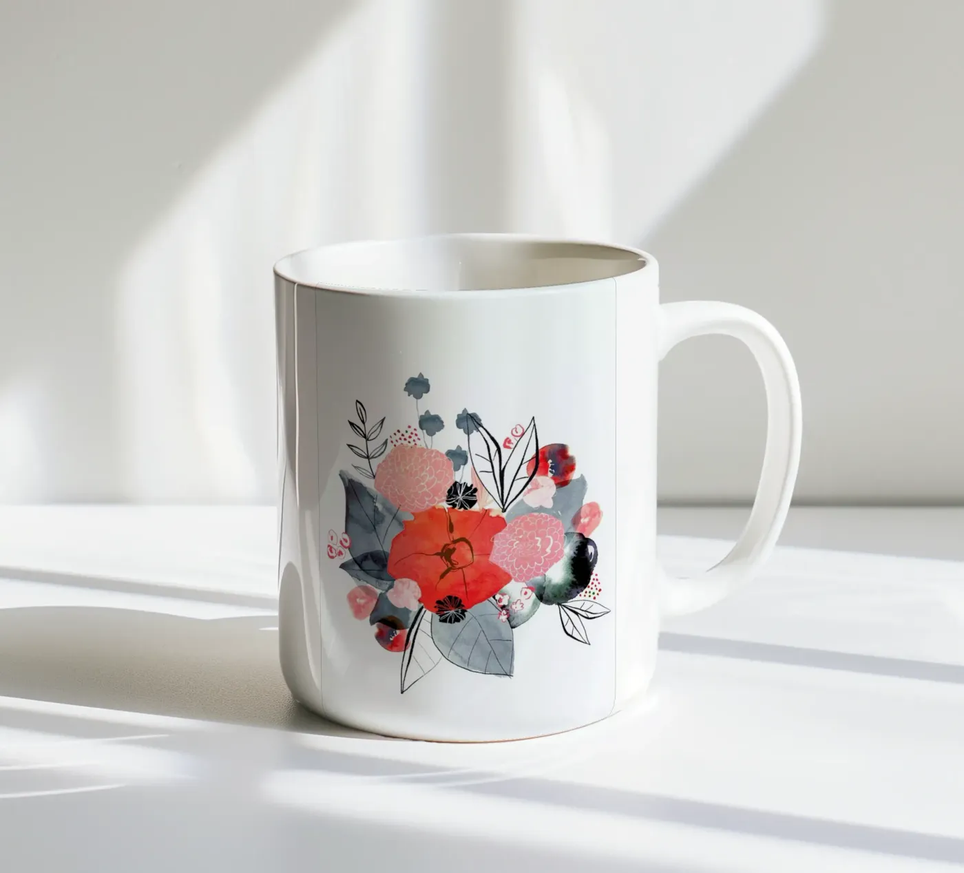 Flowers ceramic mug by Niina Pechkovskaya