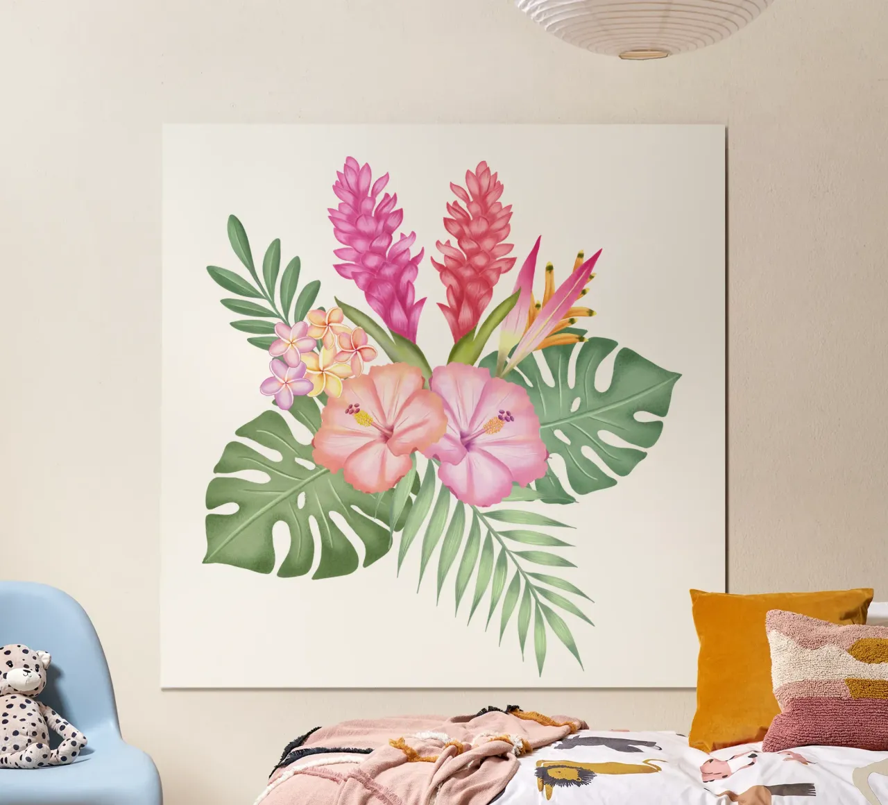 Tropical pattern with flowers poster with wooden frame by CalliLetters