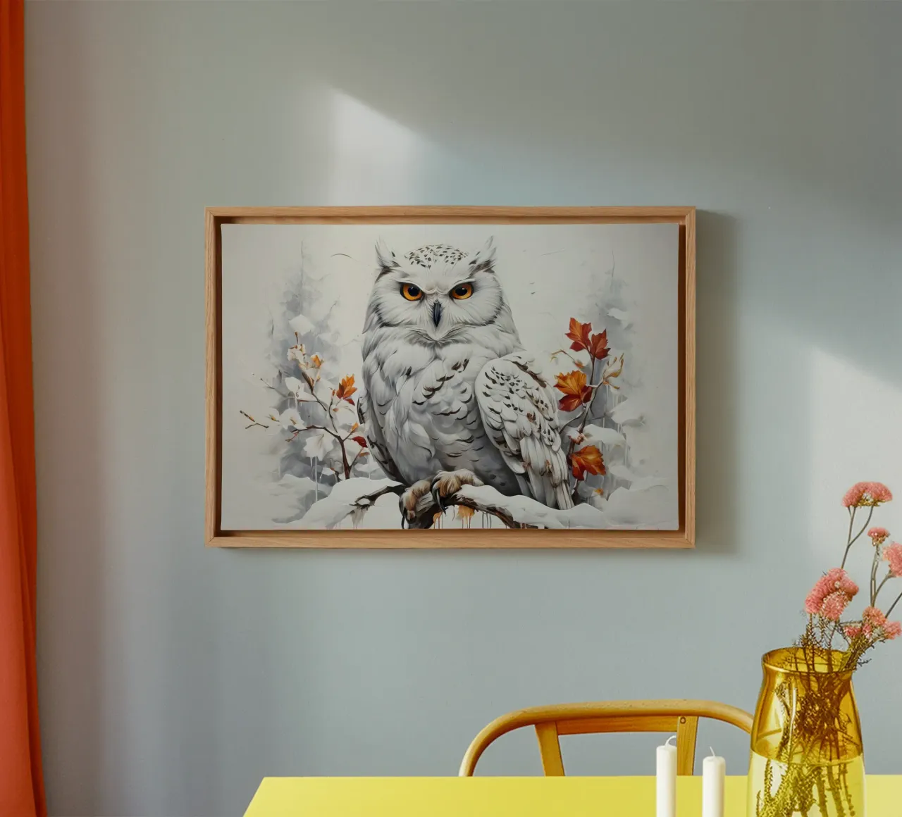 Gufo delle nevi dipinto tela con Cornice a cassetta da 🎁 ARTVI-SHOP