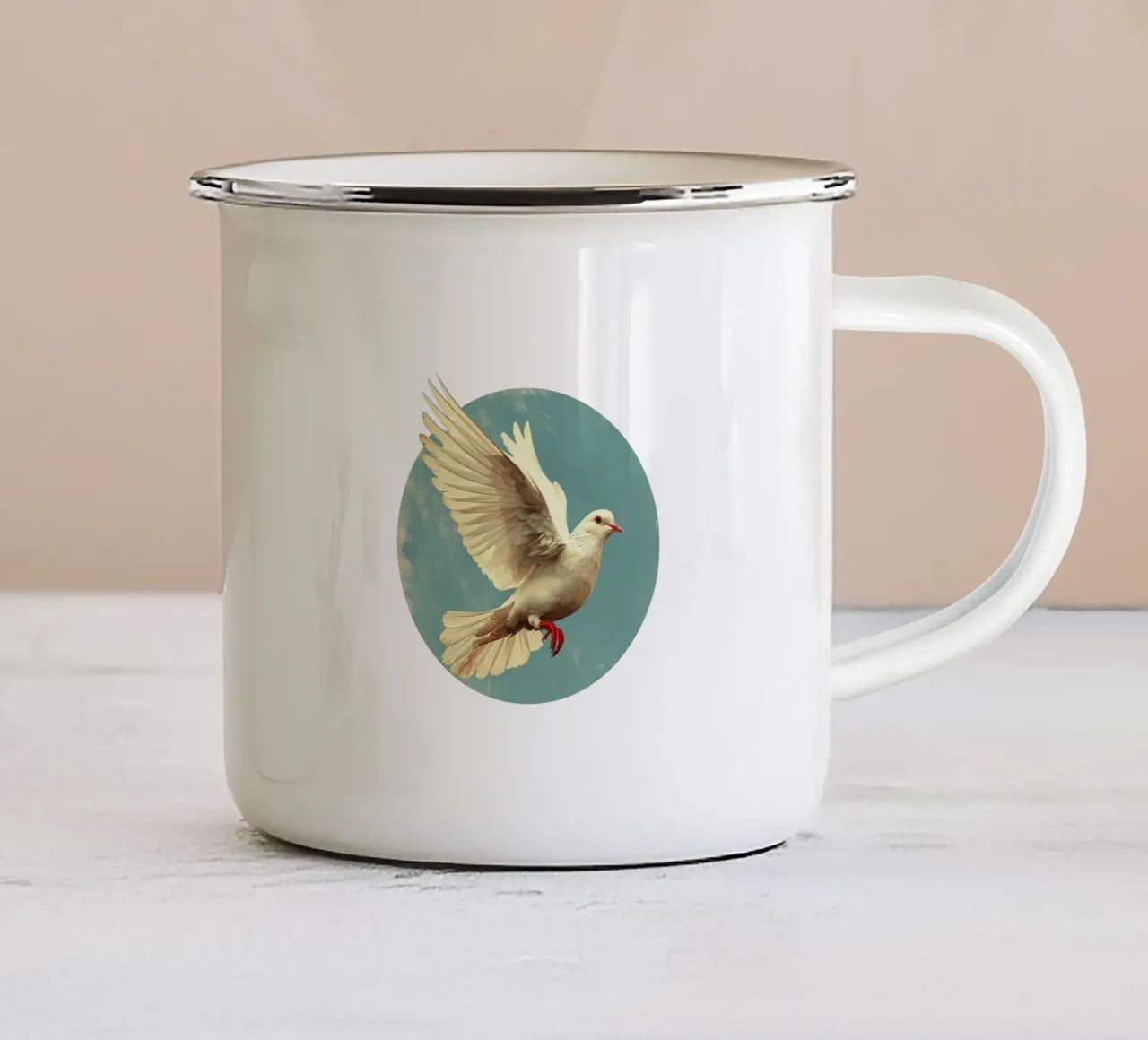 Colomba della pace tazza in smalto da Nikis Art Studio