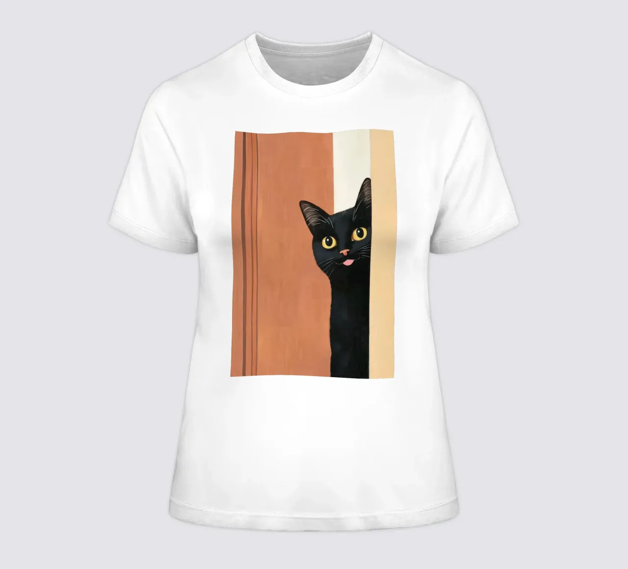 Curious Black Cat Peeking women's fitted t-shirt by Melloi Art Print