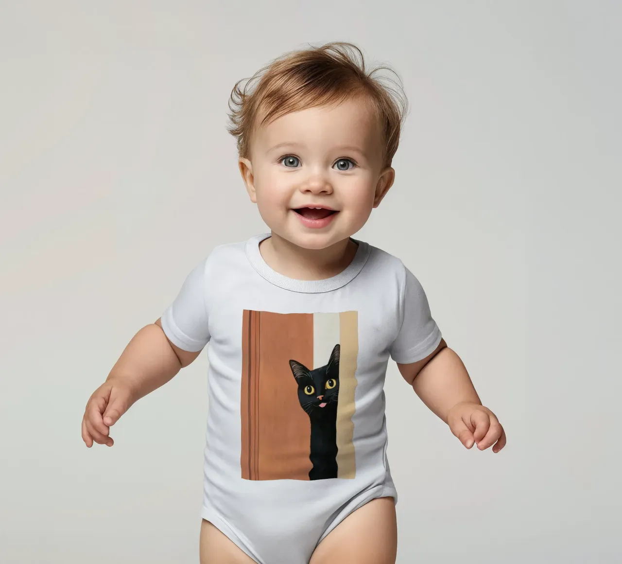 Curious Black Cat Peeking short-sleeve baby romper by Melloi Art Print