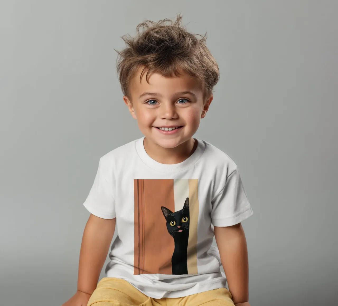 Curious Black Cat Peeking kids t-shirt by Melloi Art Print