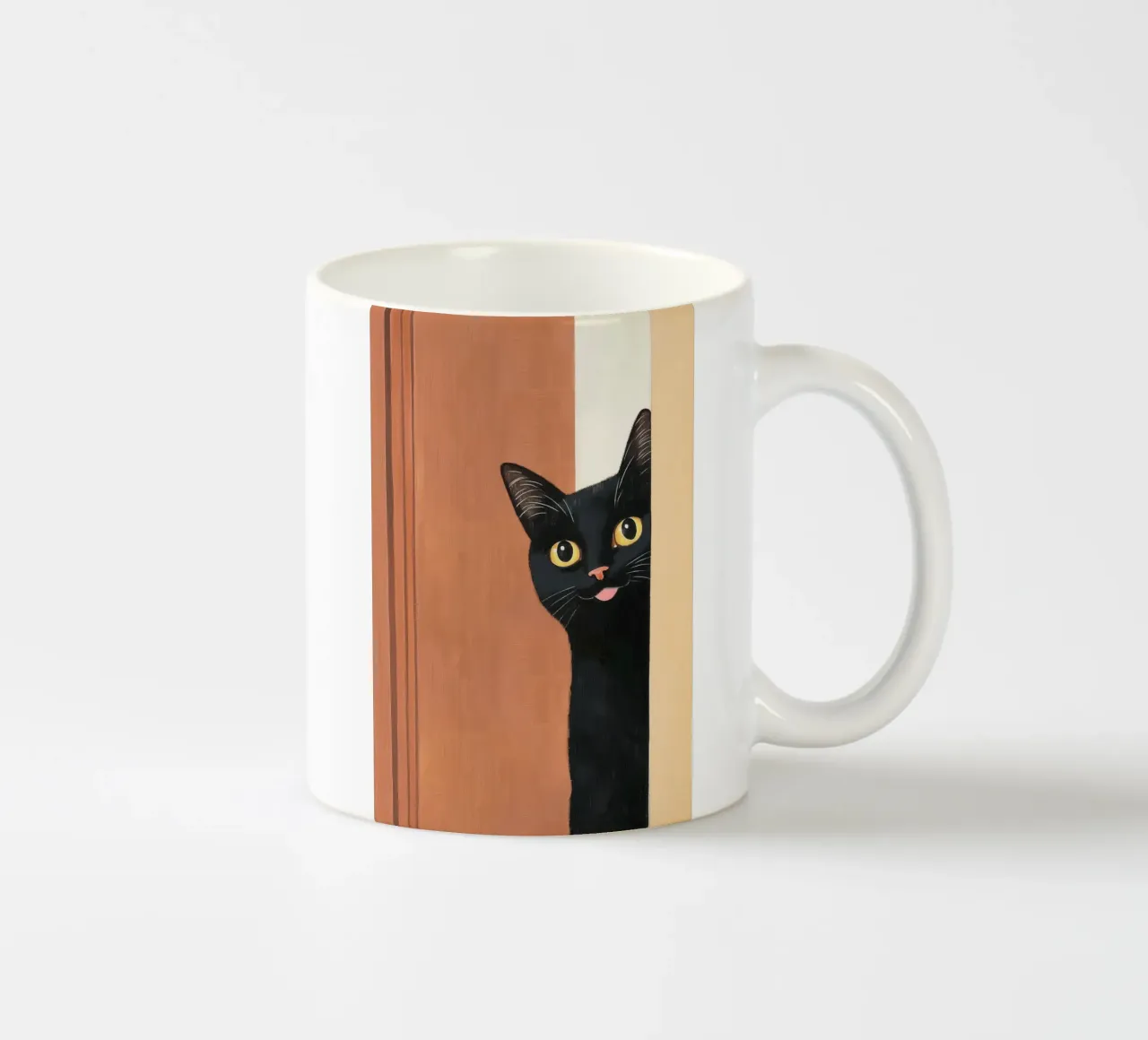 Gatto nero curioso che sbircia tazza in ceramica da Melloi Art Print